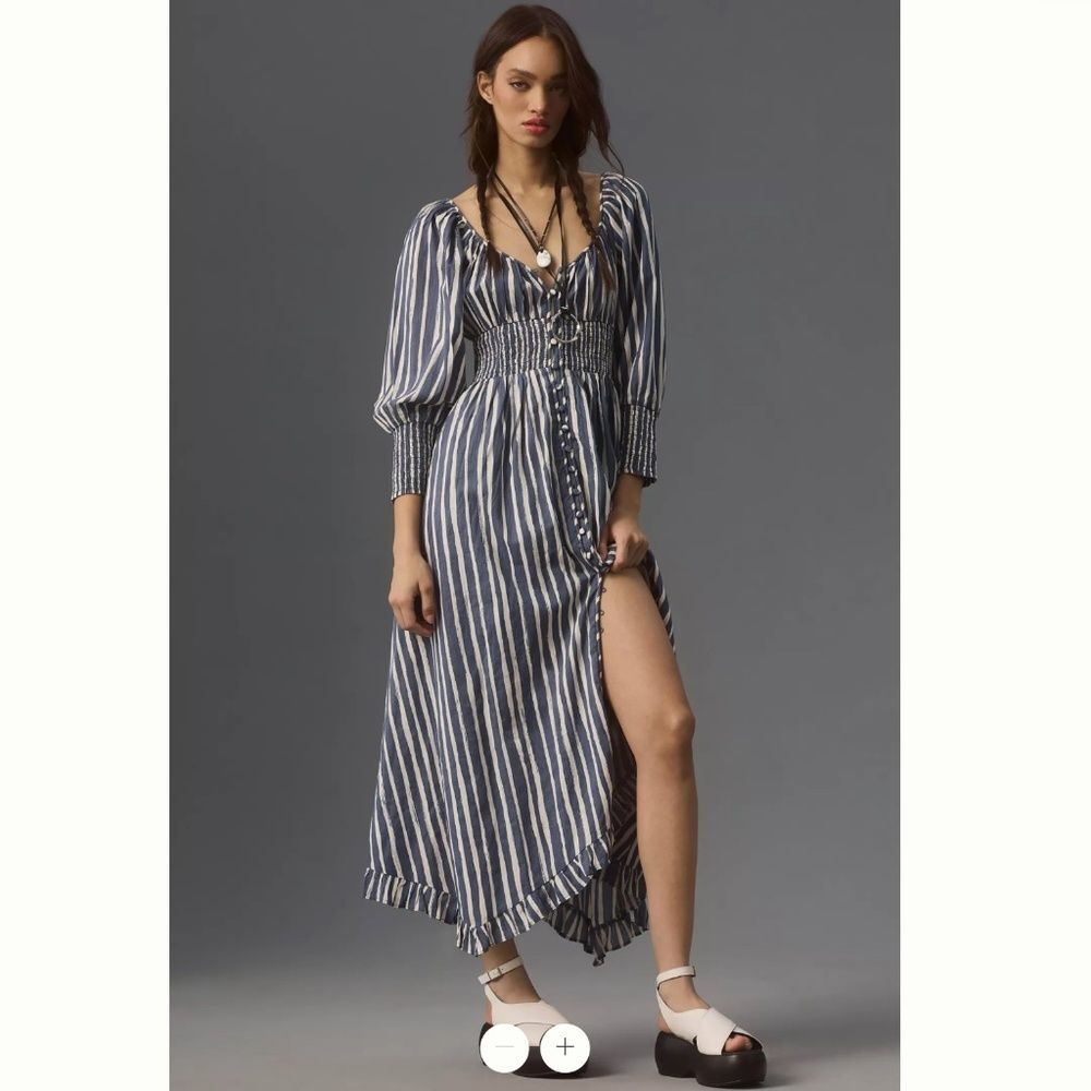 By Anthropologie Long-Sleeve Sweetheart Midi Dress